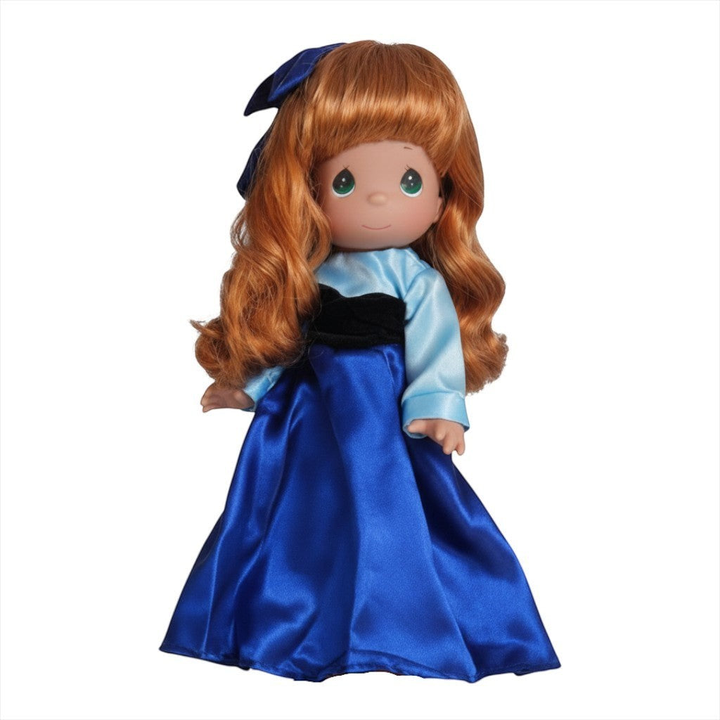 The Doll Maker 12-inch Ariel doll with long red hair wearing a blue satin gown and matching hair bow