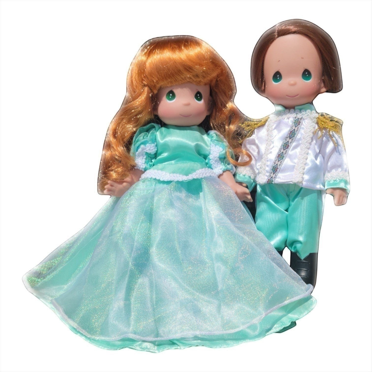 The Doll Maker 12-inch Ariel and Prince doll set featuring Ariel in a teal gown and the Prince in a formal suit.