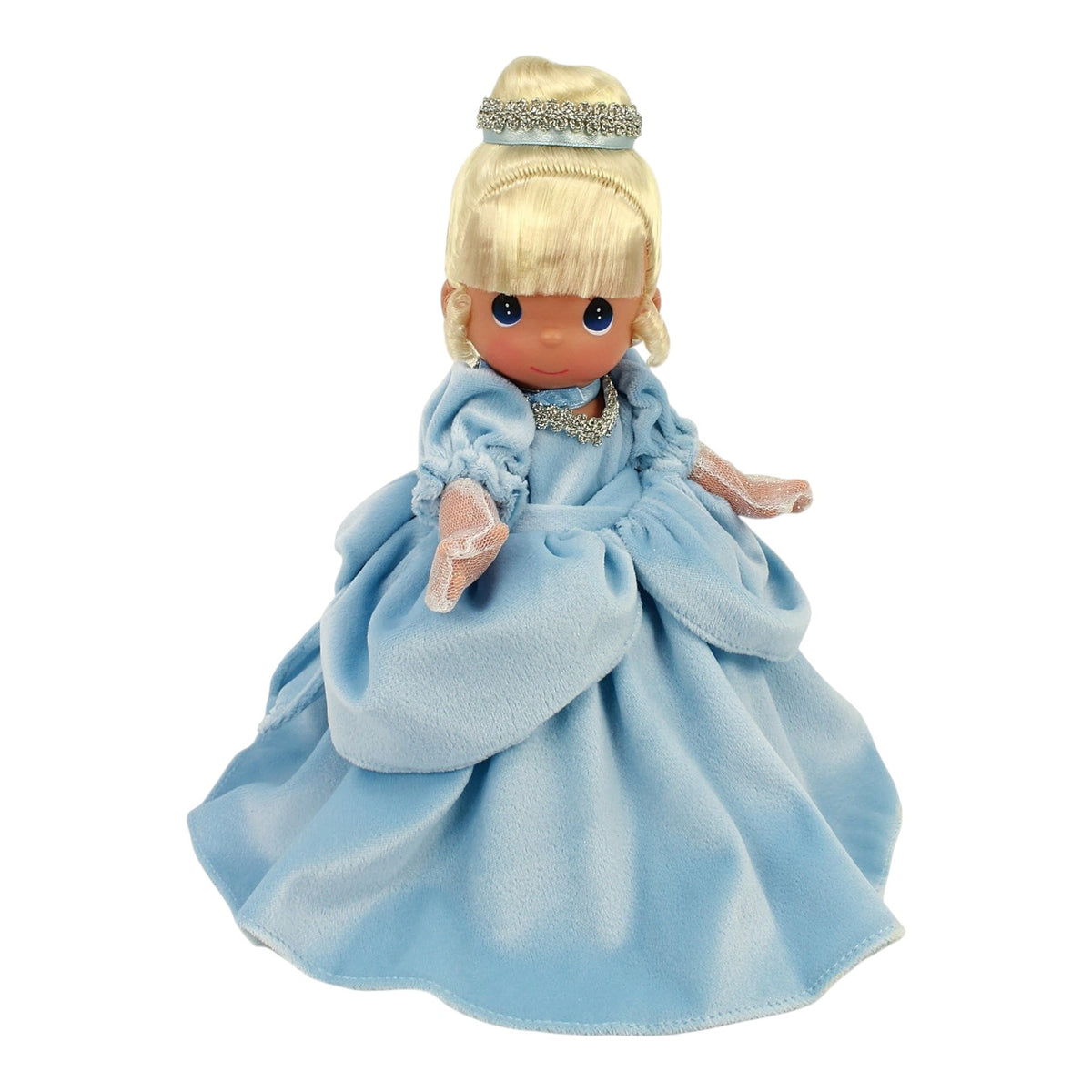 The Doll Maker 9-inch Enchanted Cinderella vinyl doll wearing a blue velvet ballgown with a sparkling tiara.