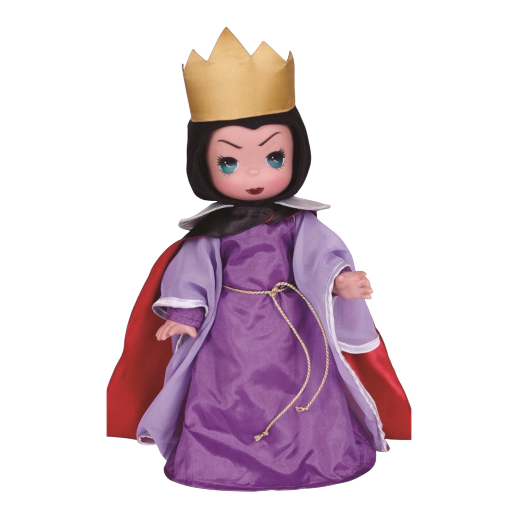 The Doll Maker 12-inch Evil Queen doll wearing a purple gown, red cape, and gold crown from Snow White.