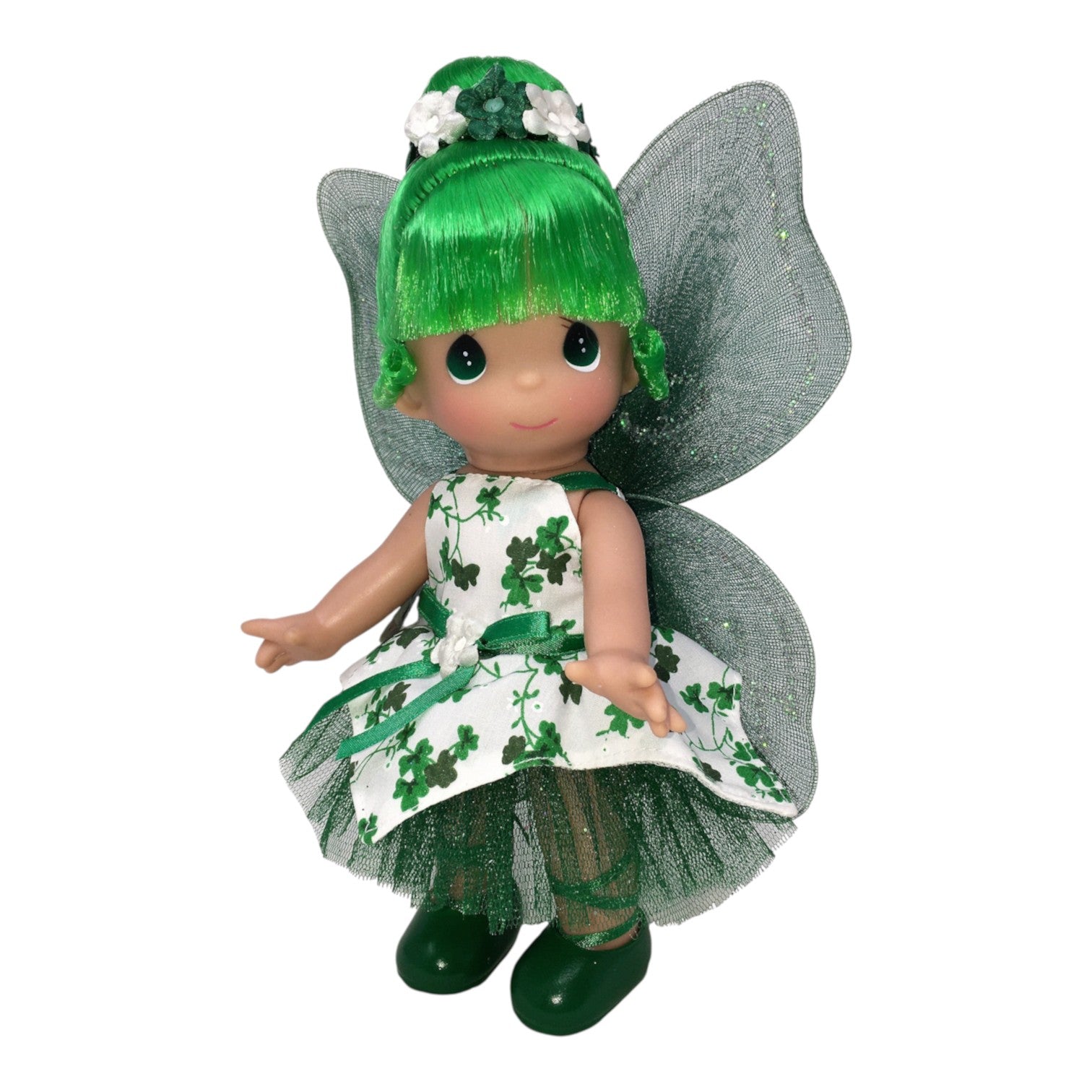 The Doll Maker I-Rish You Luck 9-inch fairy doll with green hair, shamrock dress, and glittery wings.