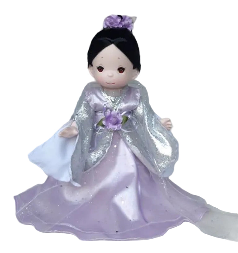 The Doll Maker 12-inch Lavender Mulan doll in a flowing lavender gown with shimmering silver accents and floral detail.