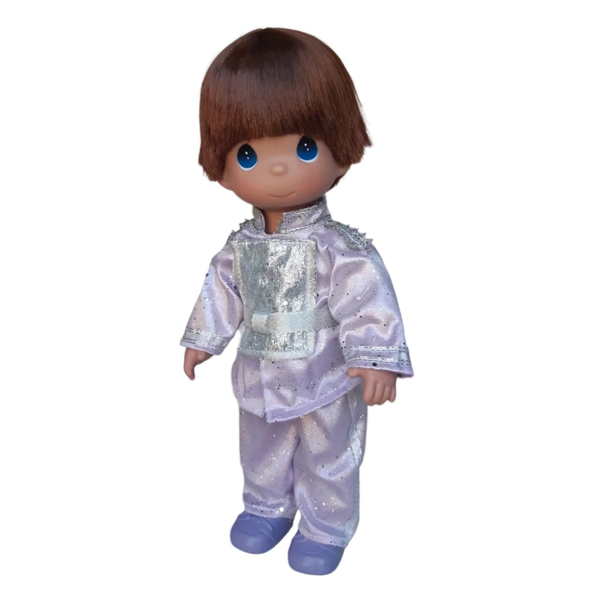 The Doll Maker 12-inch Prince Charming doll in a lavender suit with shimmering silver accents and intricate embroidery.