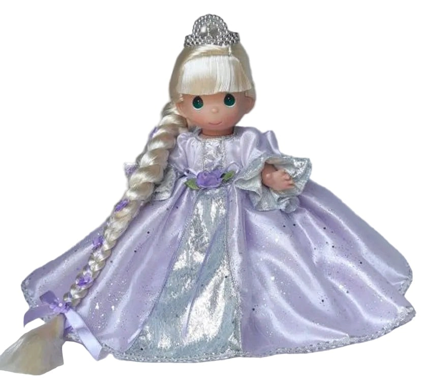 The Doll Maker 12-inch Lavender Rapunzel doll in a shimmering lavender gown with silver accents and long braided hair.