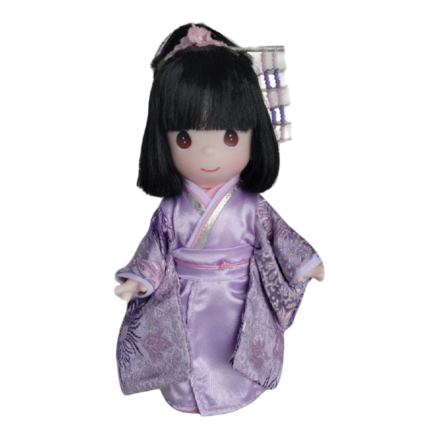The Doll Maker Masumi 9-inch vinyl doll from Japan wearing a traditional purple kimono with floral patterns.
