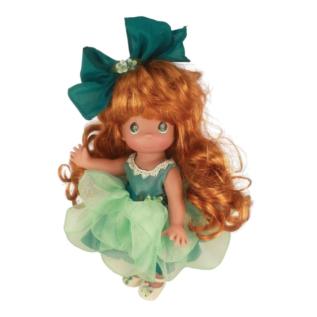 The Doll Maker True Friends Know Each Other By Heart 12-inch vinyl doll with red hair and a green ruffled dress.