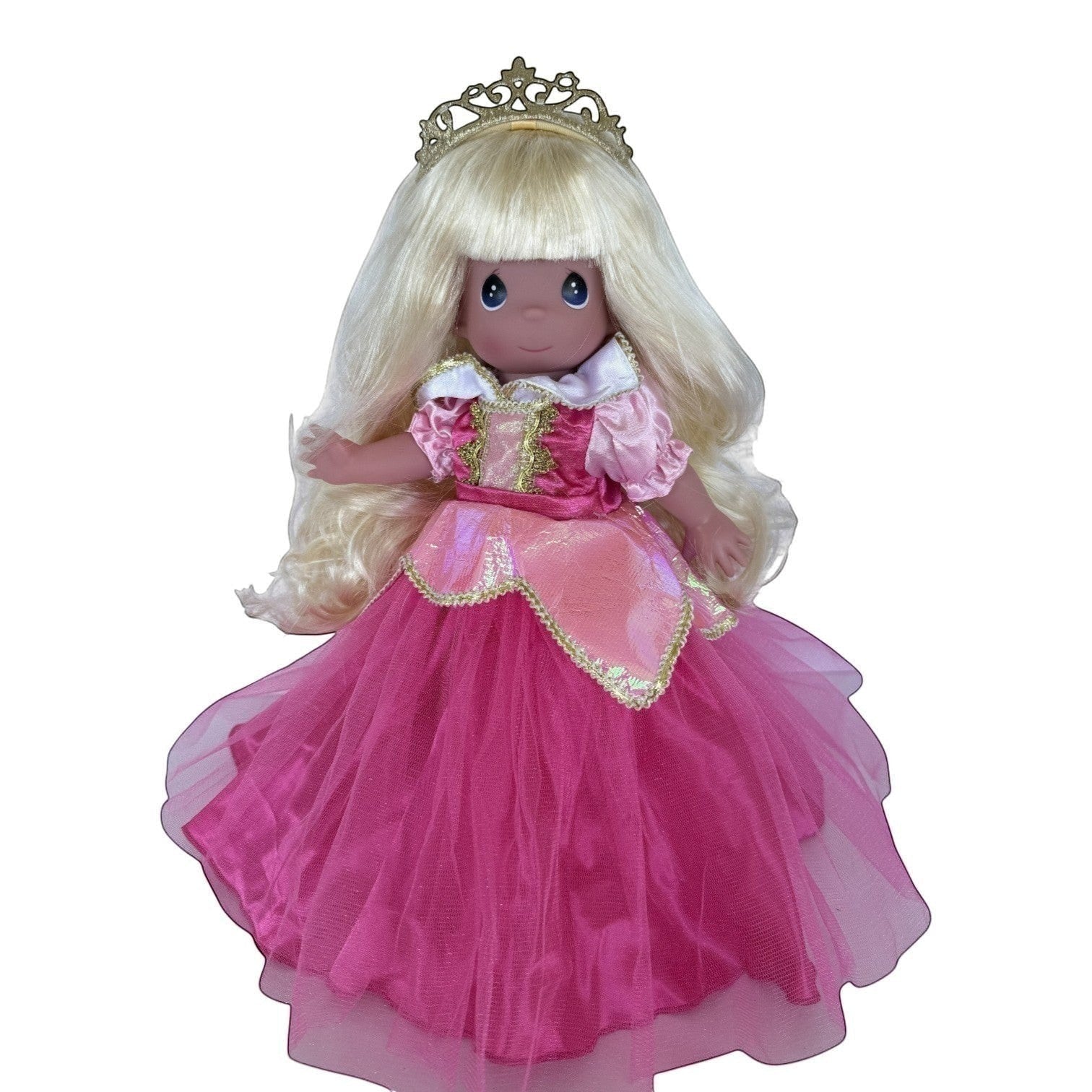 The Doll Maker Sleeping Beauty Elegance 12-inch collectible doll in a dark pink princess gown with a gold tiara.