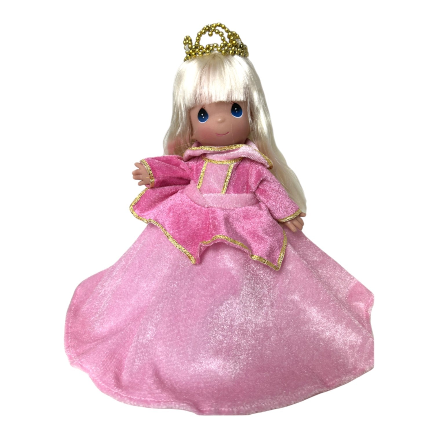 The Doll Maker Enchanted Sleeping Beauty 9-inch vinyl doll wearing a pink velvet gown and a gold crown.