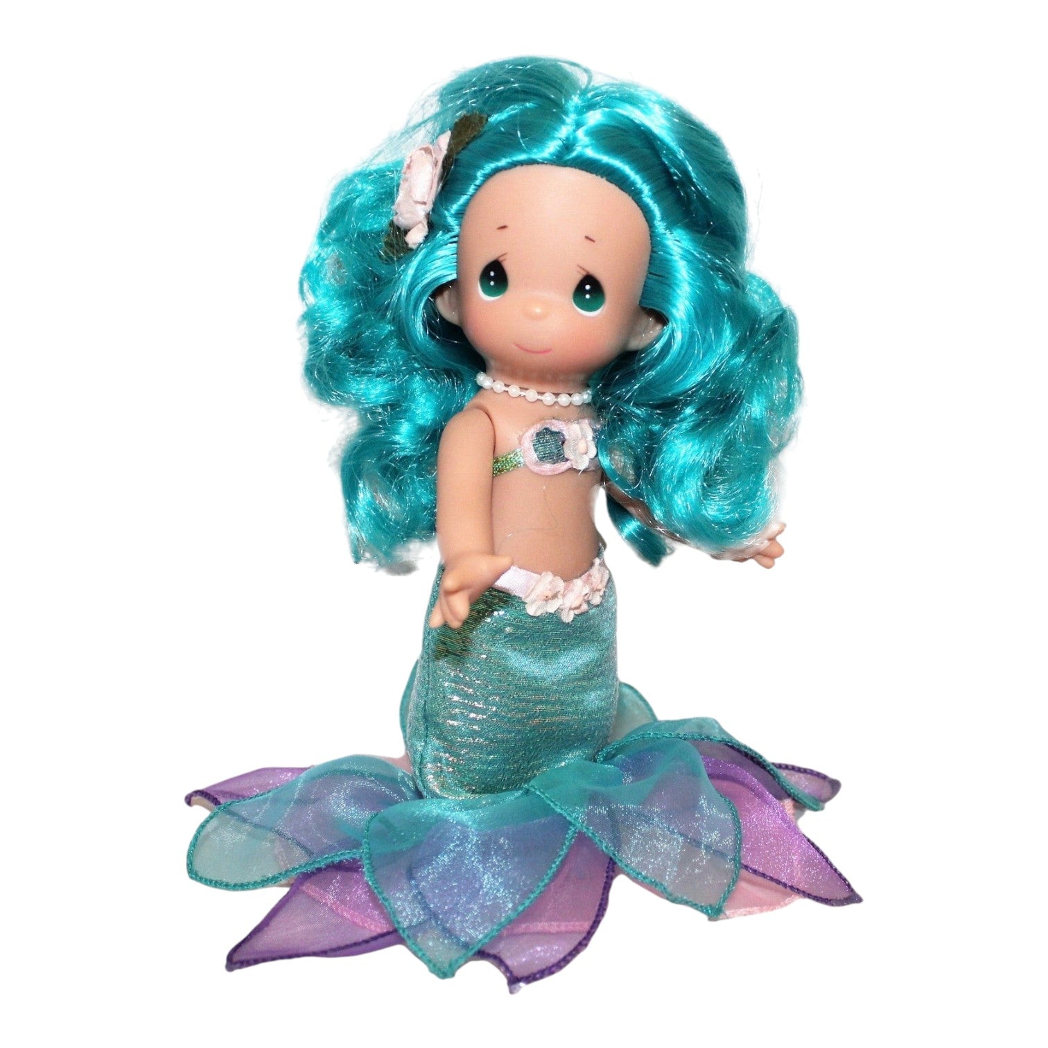 The Doll Maker 9-inch Mermaid Wishes & Starfish Kisses vinyl doll with teal hair and a shimmering teal tail.