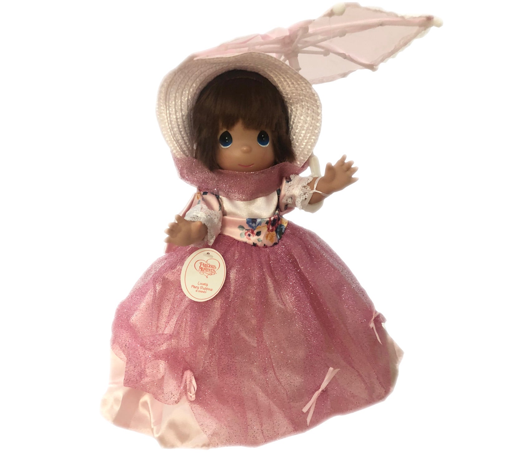 SPECIAL Spring Pink Satin Floral Parasol Girl - 12” Doll